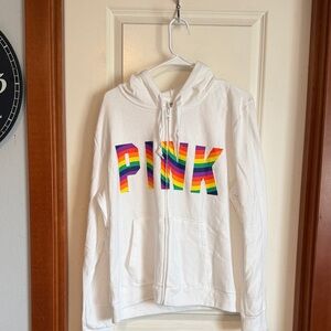 Victoria’s Secret PINK white with Rainbow PINK Logo full zip sweatshirt